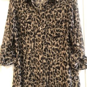 Leopard Print Sheer Button Down
